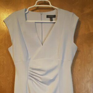 Powder blue cap sleeve dress with pleated front detail